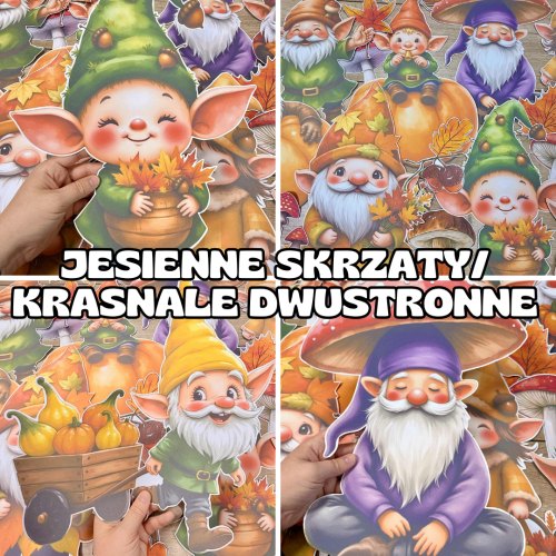  Skrzaty / Krasnale Dwustronne- Jesienne Dekoracje