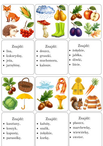 Jesień - Znajdź Elementy według opisu