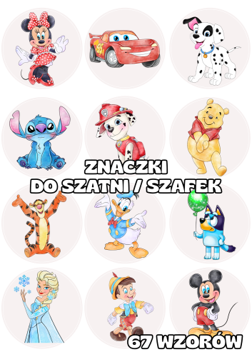 Bajkowe - Znaczki do szatni/ na szafki - BEZ MOŻLIWOŚCI EDYCJI