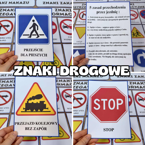 Znaki Drogowe - Plansze z ilustracjami i napisami  