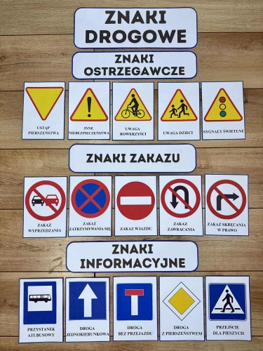Znaki Drogowe - Plansze z ilustracjami i napisami   