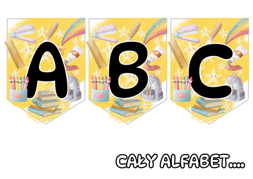 Cały Alfabet z motywem szkolnym - Napis/ Girlanda z polskimi znakami 