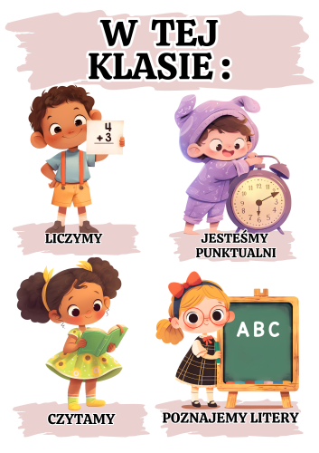 W  tej grupie / sali / klasie / świetlicy/ gabinecie -  Dekoracja wersja 3   