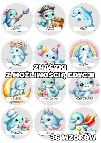 Delfinki - Znaczki do szatni/ na szafki z możliwością edycji   
