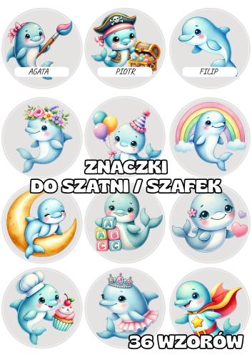 Delfinki - Znaczki do szatni/ na szafki BEZ MOŻLIWOŚCI EDYCJI !