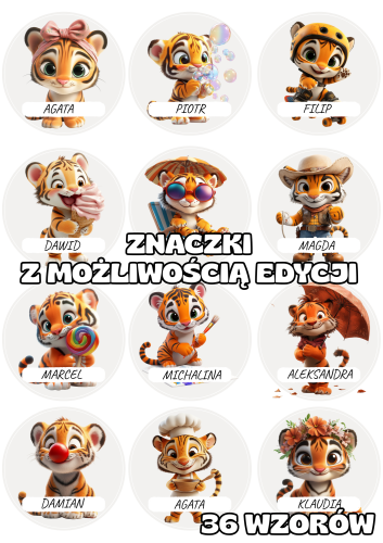 Tygryski - Znaczki do szatni/ na szafki z możliwością edycji   
