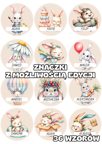 Zajączki - Znaczki do szatni/ na szafki z możliwością edycji    