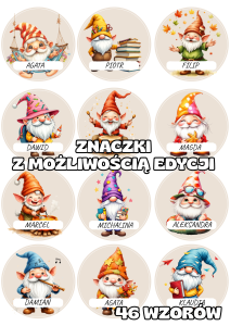 Skrzaty / Krasnale - Znaczki do szatni/ na szafki z możliwością edycji 