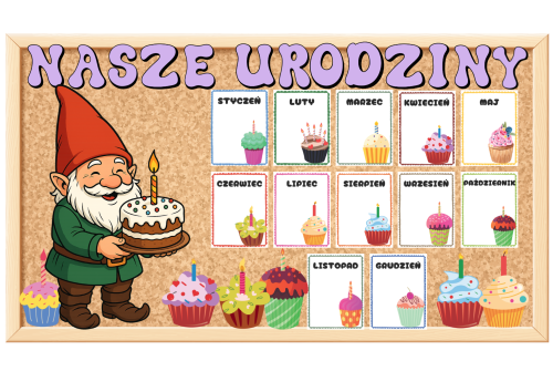 Krasnale / Skrzaty- Grupowy Kalendarz Urodzinowe   z możliwością edycji   