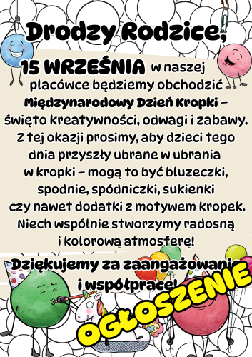 Dzień Kropki - Plansza Informacyjna / Ogłoszenie dla rodziców