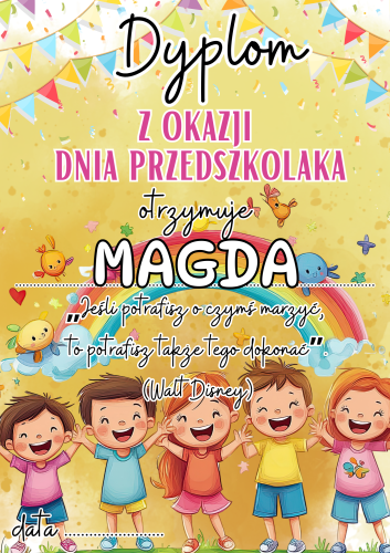 Dzień Przedszkolaka - Dyplom wzór 2  z możliwością edycji tekstu 