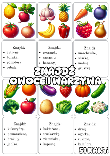Owoce i Warzywa - Znajdź Planszę 