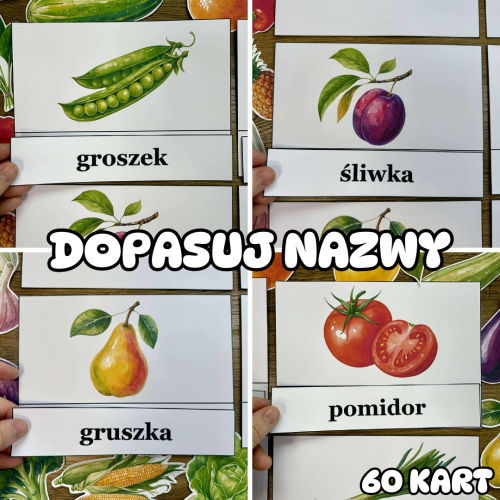 Owoce i Warzywa - Dopasowywanie Nazw  - 60 KART 