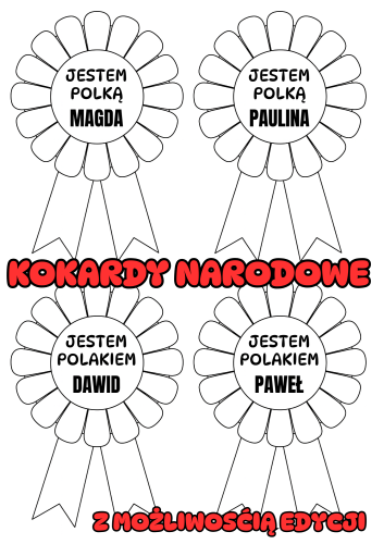 Kokardy /Kotyliony Narodowe z możliwością edycji imion   - Dzień Niepodległości / Święto Konstytucji 3 Maja