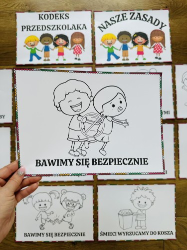 Jesień - Kodeks Przedszkolaka/ Nasze zasady- Ilustracje z opisami wersja czarno- biała