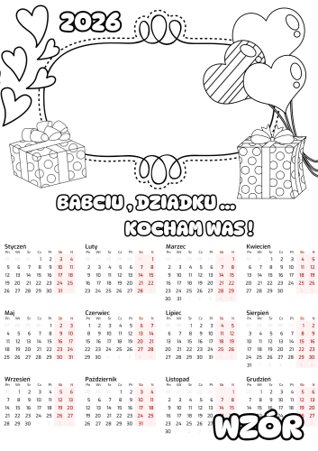 Kalendarze Biało - Czarne - Wzór 1- Dzień Babci i Dziadka