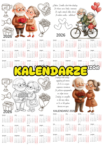 Kalendarze - Wzór 2 - Kolorowe / Biało Czarne - Dzień Babci i Dziadka  