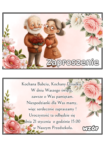 Zaproszenia wzór 2 Z Możliwością Edycji Tekstu - Dzień Babci i Dziadka