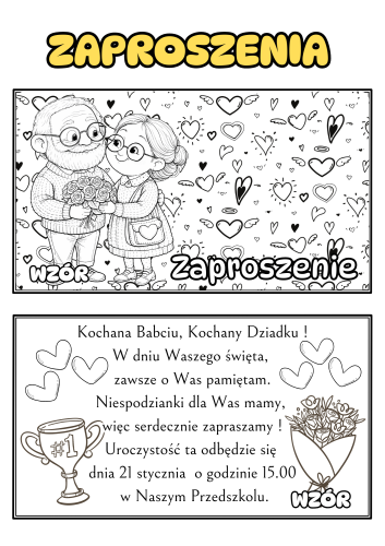 Zaproszenia (BIAŁO-CZARNE)  Z Możliwością Edycji Tekstu - Dzień Babci i Dziadka 