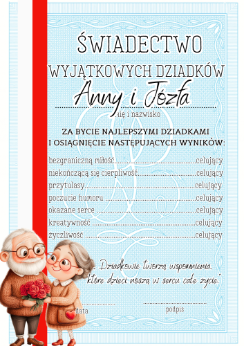 Świadectwa z możliwością edycji - Dzień Babci i Dziadka 