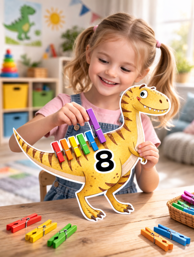 Dopasuj Klamerki - Zabawa Matematyczna - Dzień Dinozaura