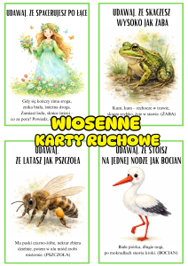 Wiosenne Karty Ruchowe  + Zagadki ( wzór 2 ) -  Wiosna 