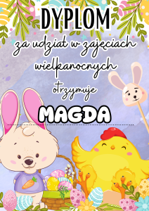 Dyplom z udział w zajęciach  z możliwością edycji tekstu  - Wielkanoc