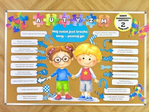 Dzień Autyzmu - Mój Świat Jest Trochę Inny - Poznaj Go - Gazetka z Tabliczkami 