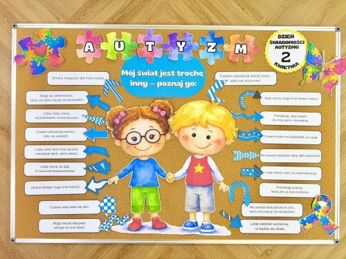 Dzień Autyzmu - Mój Świat Jest Trochę Inny - Poznaj Go - Gazetka z Tabliczkami 