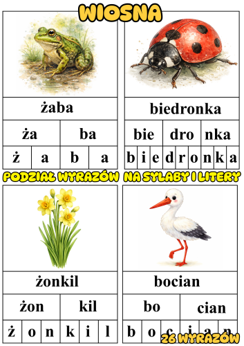 Podział wyrazów na sylaby i litery-  Wiosenna wersja 