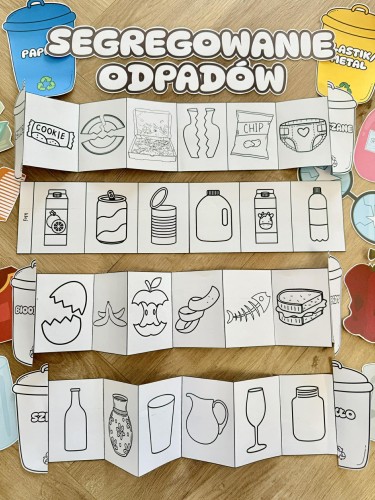 Segregowanie Śmieci- Wklejka / Książeczka Składana ( wersja czarno - biała )- Dzień Ziemi  