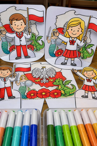 Dzieci z Flagą 3D - Praca Plastyczna - Dzień Niepodległości / Święto Konstytucji 3 Maja / Polska - 