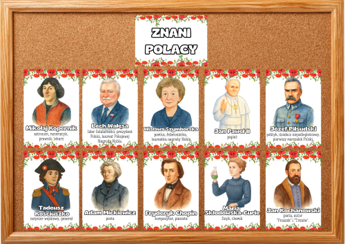Znani Polacy ( plansze z ilustracjami i opisami / Gazetka  )  - Dzień Niepodległości / Święto Konstytucji 3 Maja / Polska  (1)