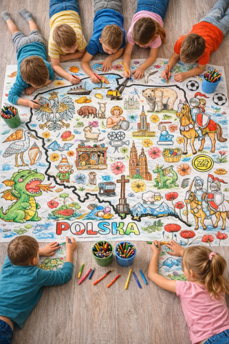 Mapa Polski - Kolorowanka XXL (wzór 1) - Dzień Niepodległości / Święto Konstytucji 3 Maja / Polska  