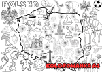 Mapa Polski - Kolorowanka A4 (wzór 1) - Dzień Niepodległości / Święto Konstytucji 3 Maja / Polska  