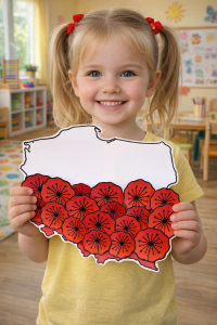 Mapa Z Kwiatkami 3D - Praca Plastyczna - Dzień Niepodległości / Święto Konstytucji 3 Maja / Polska 