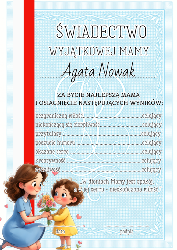 Świadectwa z Możliwością Edycji - Dzień Mamy i Taty/ Dzień Rodziny 