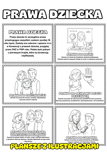 Prawa Dziecka Plansze - (wersja Czarno-Biała )- Dzień Dziecka 