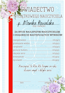 Świadectwo Dla Nauczyciela ( Z Możliwością Edycji ) - Zakończenie Roku 