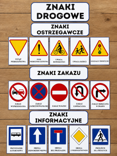 Znaki Drogowe - Plansze z ilustracjami i napisami   