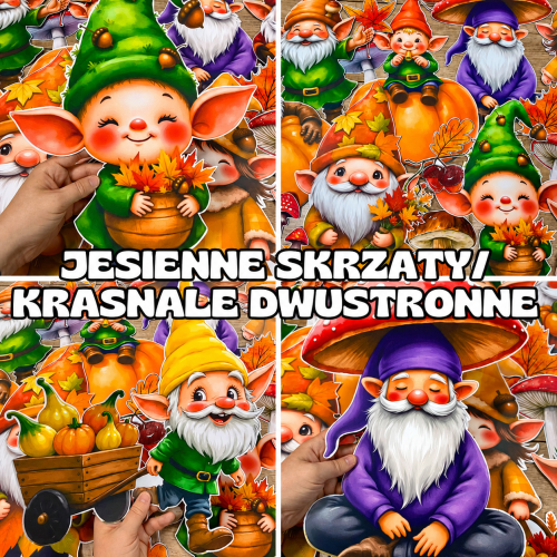  Skrzaty / Krasnale Dwustronne- Jesienne Dekoracje