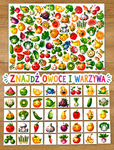  Znajdź  Elementy Na Planszy - Owoce i Warzywa