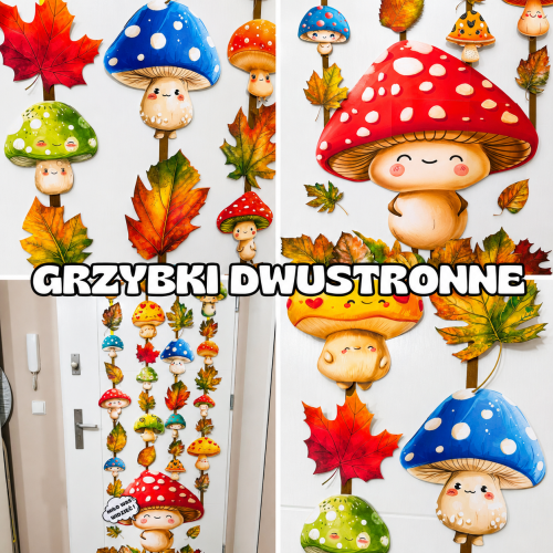 Grzybki - Jesienne Dwustronne Dekoracje na Drzwi/ Okna -Jesień