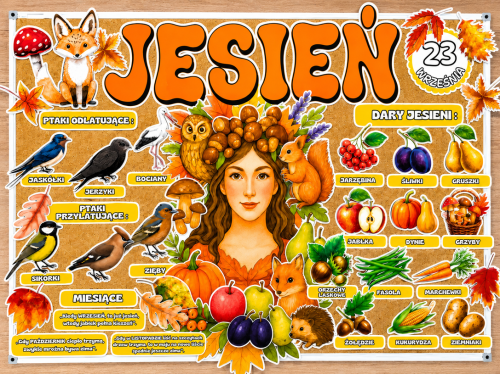Jesień - Jesienna  Gazetka z  Tabliczkami ( wzór 2 )