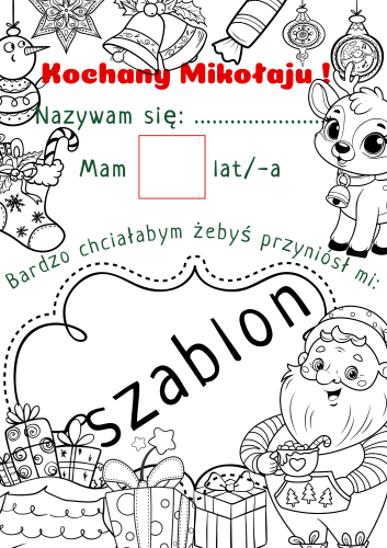 Szablon / List do św. Mikołaja z kopertą