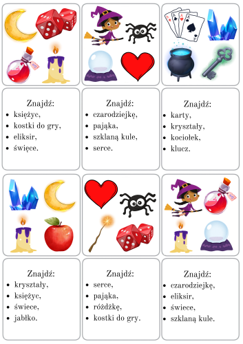 Andrzejki - Znajdź Elementy - opisy 