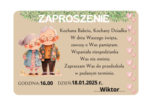 Zaproszenia wzór 1 z możliwością edycji samodzielnie treści - Dzień Babci i Dziadka-