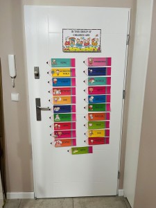 W tej klasie/grupie/ sali/ świetlicy dzieci są- kredki z napisami  ANG