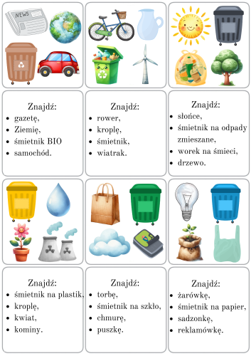  Znajdź  Kartę / Elementy  Według Opisu - Dzień Ziemi