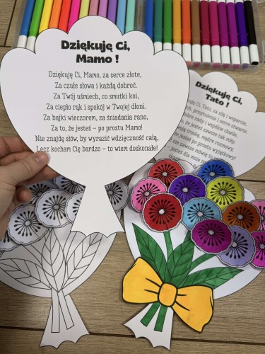 Bukiet z kwiatkami 3D i życzeniami - Dzień Mamy i Taty/ Dzień Rodziny 